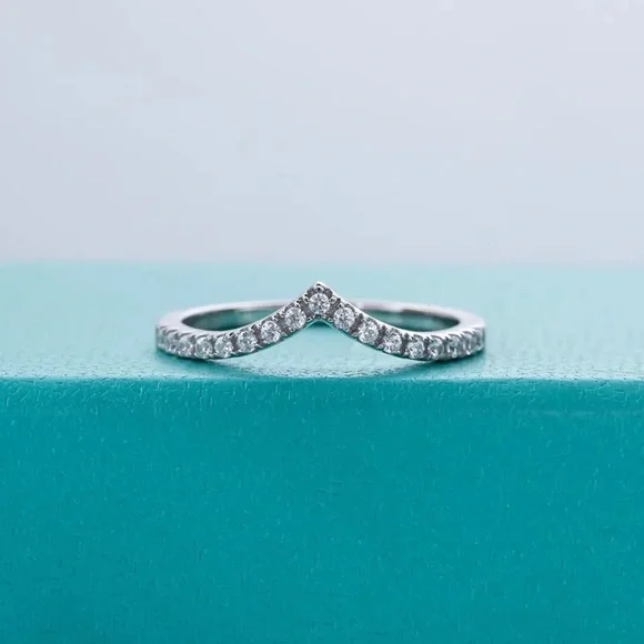 1.5mm Moissanite Dainty V-Band, Sterling Silver - Picture 4 of 8